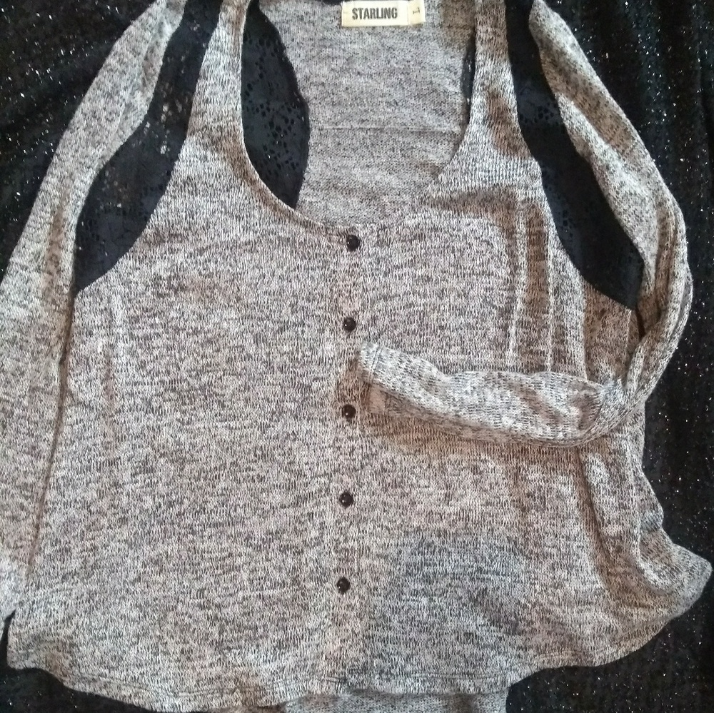 Cute light weight button up sweater with mesh